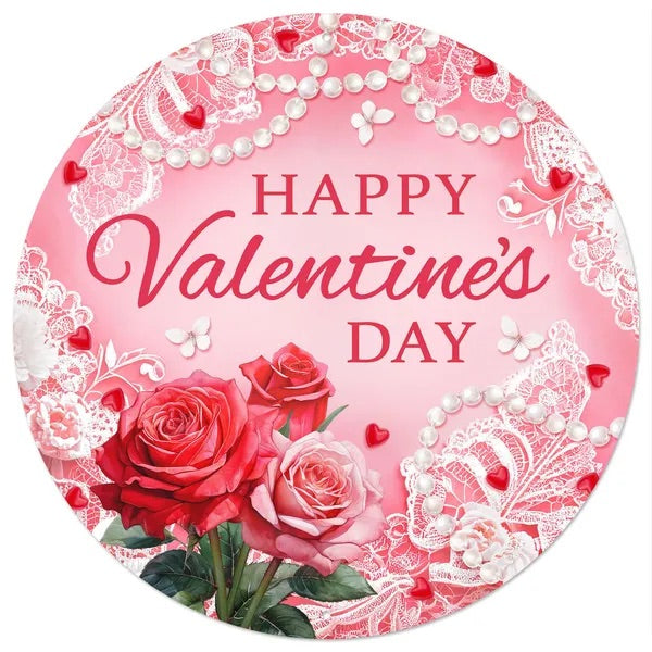 12” Round Metal Valentines Day Wreath Sign