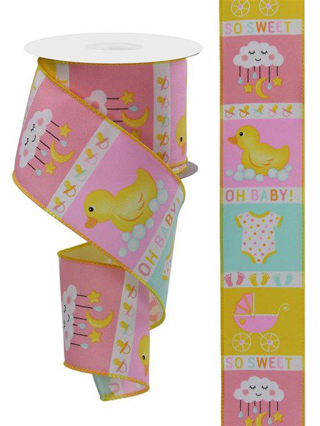 10 Yards - 2.5” Wired Gender Neutral Block Baby Ribbon