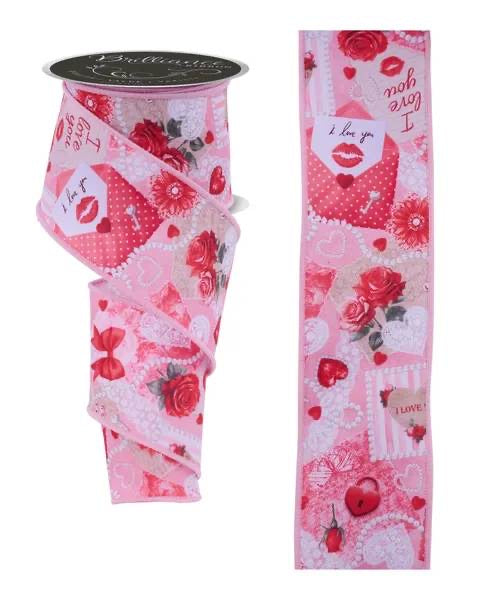 Wired Hearts and Flowers Valentines Day Ribbon-2.5”x10 Yards