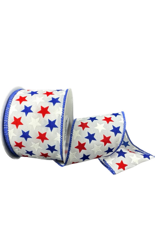 10 Yards - 2.5" Wired Patriotic Stars Ribbon