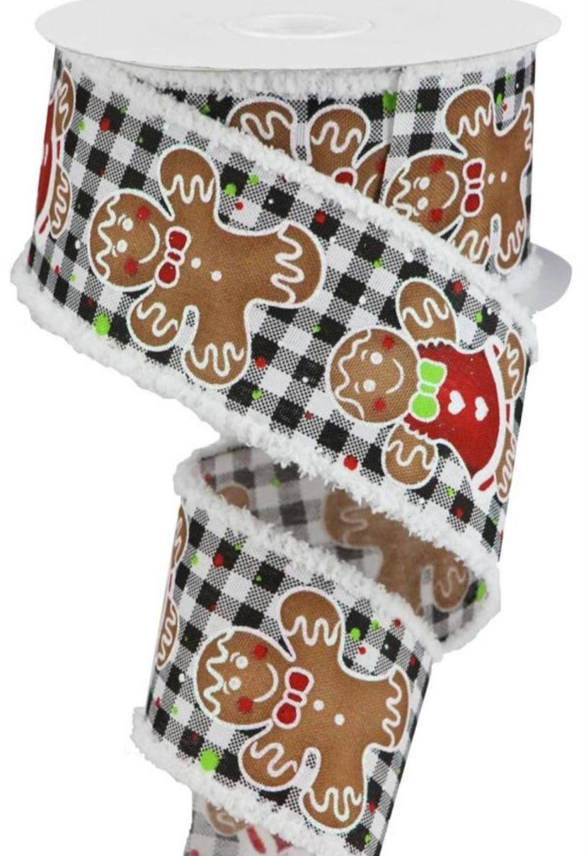 10 Yards - 2.5" Wired Gingerbread Cookie Snowdrift Edge Ribbon