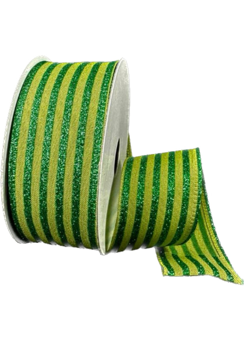Wired Emerald Ponche Glitter Cabana Strip Ribbon-1.5”x10 Yards
