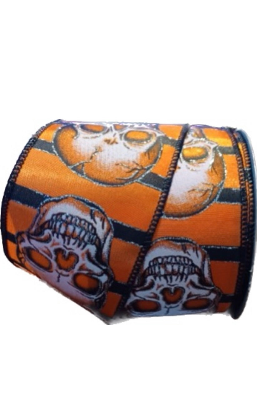 Wired Skull Satin Ribbon-2.5”x10 Yards