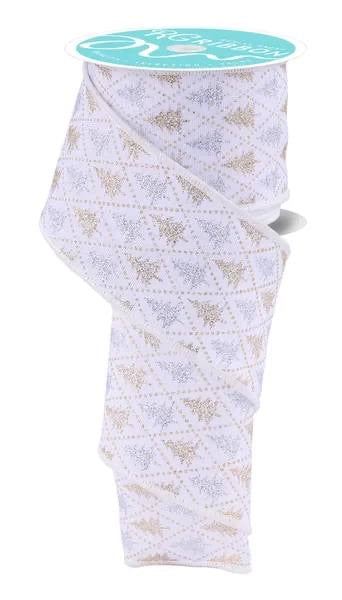 Wired Glitter Tree Harlequin Ribbon- 2.5”x10 Yards