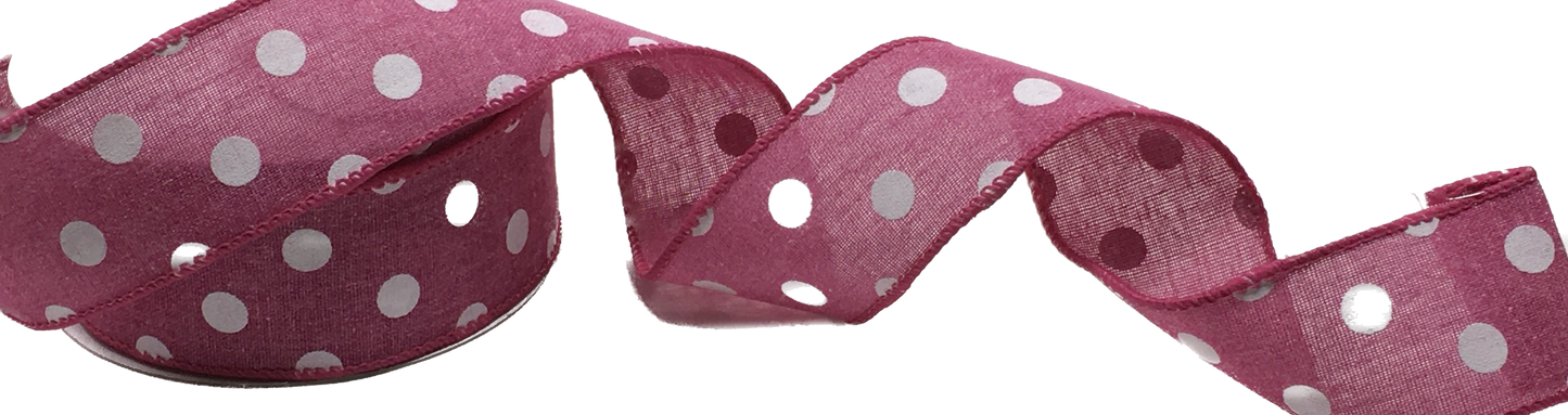 10 Yards - 1.5” Wired Hot Pink with White Dots Ribbon