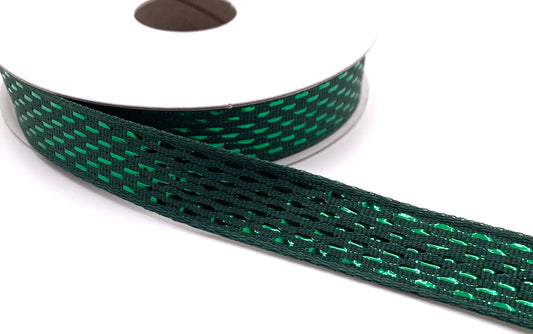 10 Yards - 5/8" Wired Hunter Green Metallic Dash Ribbon