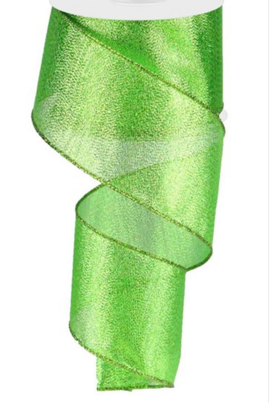 10 Yards - 2.5" Wired Lime Green Metallic Ribbon