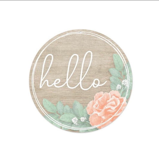 12 Inch Round Hello Floral Sign