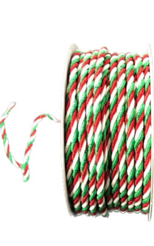 Red, White, and Green Cording Ribbon-3MMx10 Yards