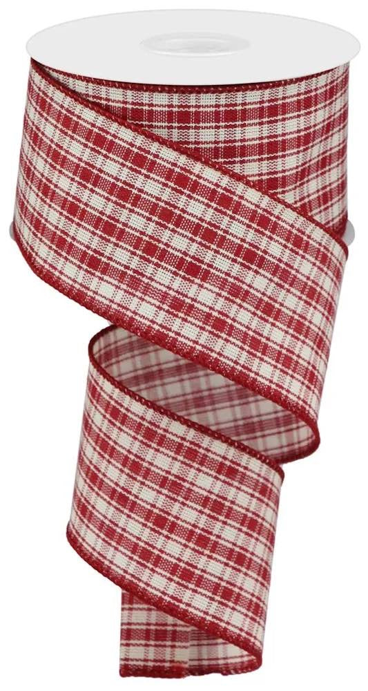 10 Yards - 2.5" Wired Red and Beige Check Ribbon - Everyday Ribbon