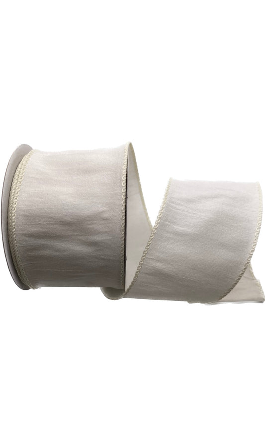 Wired Cream Faux Dupioni Ribbon- 2.5”x10 Yards