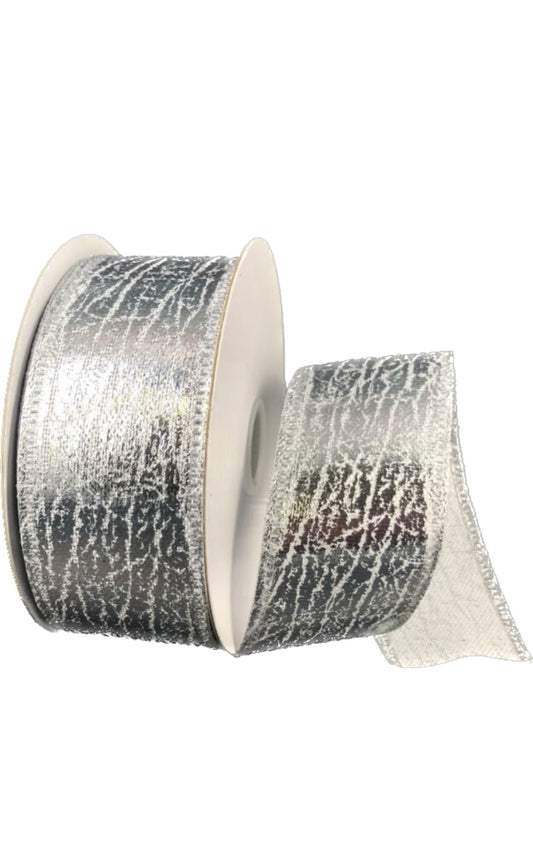 10 Yards - 1.5” Wired Silver Crackle Ribbon