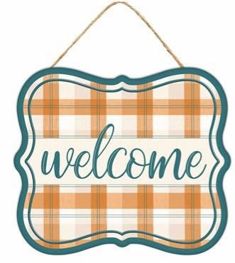 7"Lx6"H Tin Fall Welcome Wreath Signs