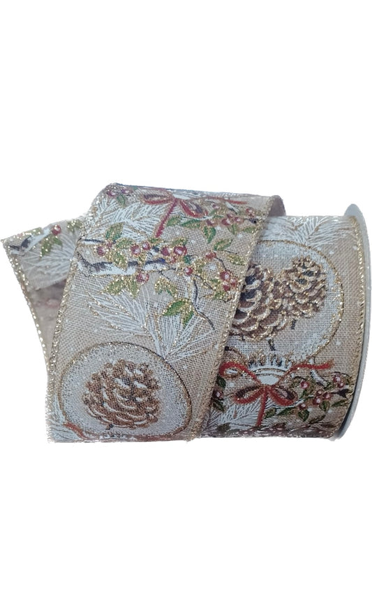 Wired Pine Cone Ornament Ribbon-2.5”x10 Yards