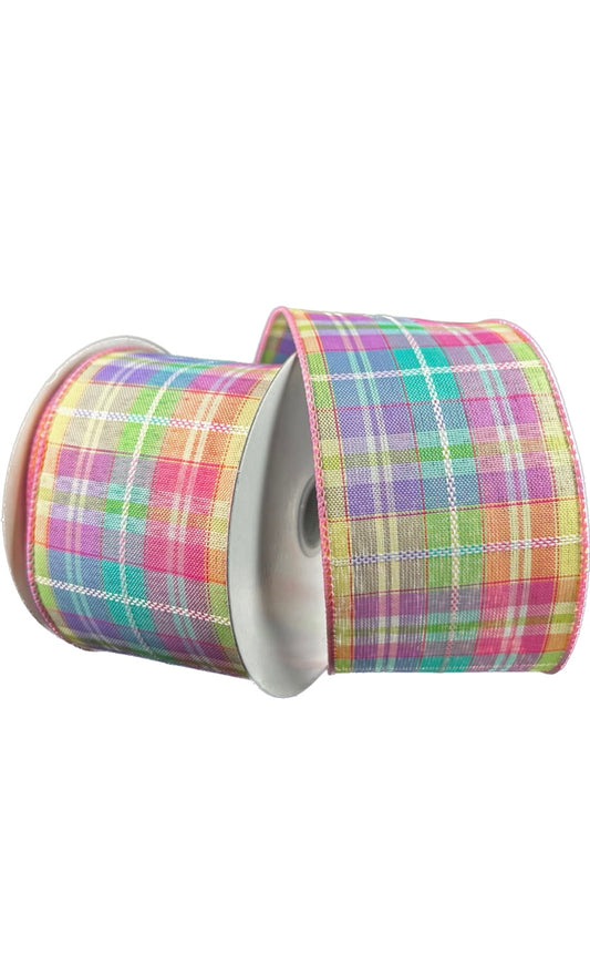 Wired Pastel Kennedy Plaid Ribbon-2.5”x10 Yards