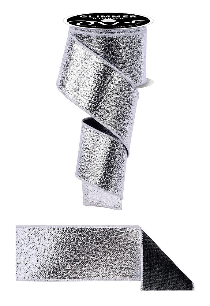Wired Silver and Black Ice Crackle/Sparkle Fused Ribbon-2.5”x10 Yards