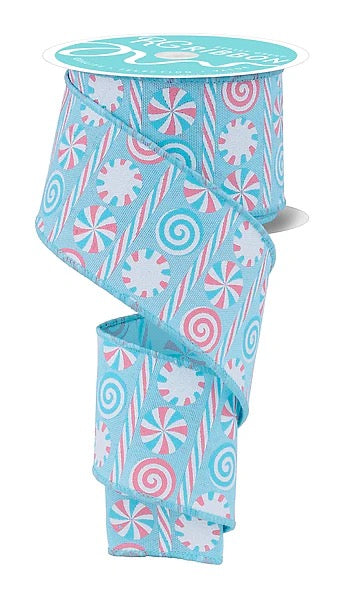 Wired Pastel Peppermint Candy Ribbon- 2.5”x10 Yards
