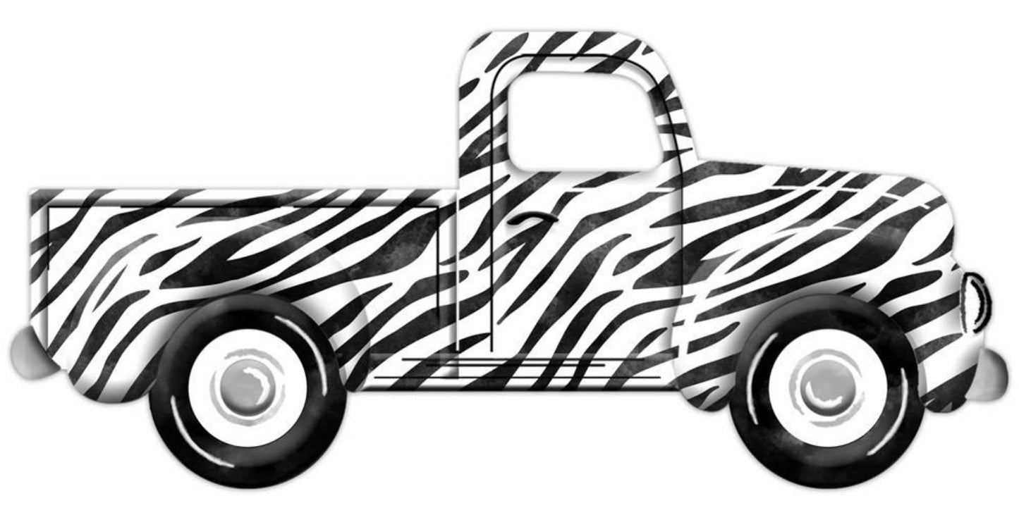 12” Metal Embossed Black and White Zebra Print Truck Wreath Sign