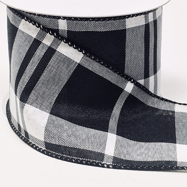 10 Yards - 2.5” Wired Black and White Check Ribbon