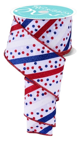 Wired Patriotic Glitter Dot Confetti Ribbon-2.5”x10 Yards