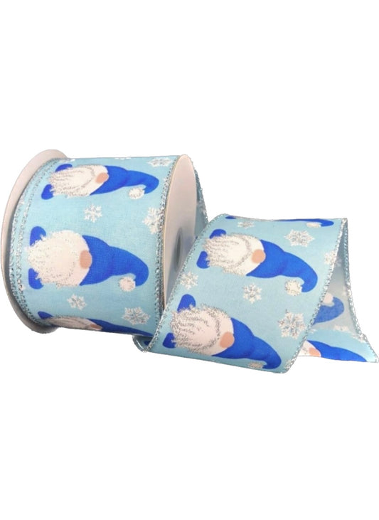 10 Yards - 2.5" Wired Winter Blue Gnome Ribbon with Silver Glitter Accent