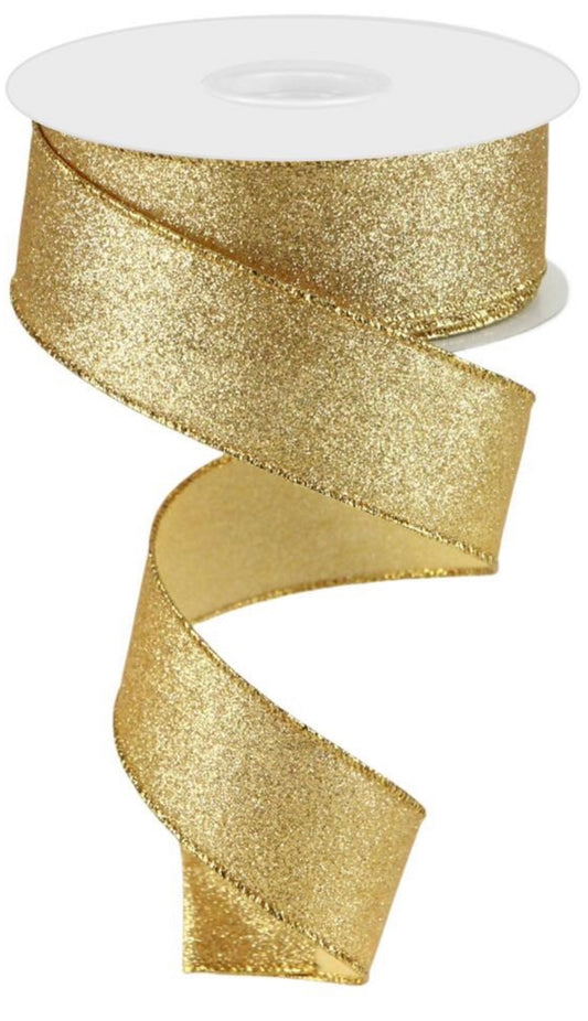 10 Yards - 1.5" Wired Gold Glitter Ribbon