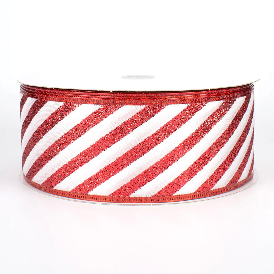 50 Yards - 2.5” Red and White Candy Cane Stripe Christmas Ribbon