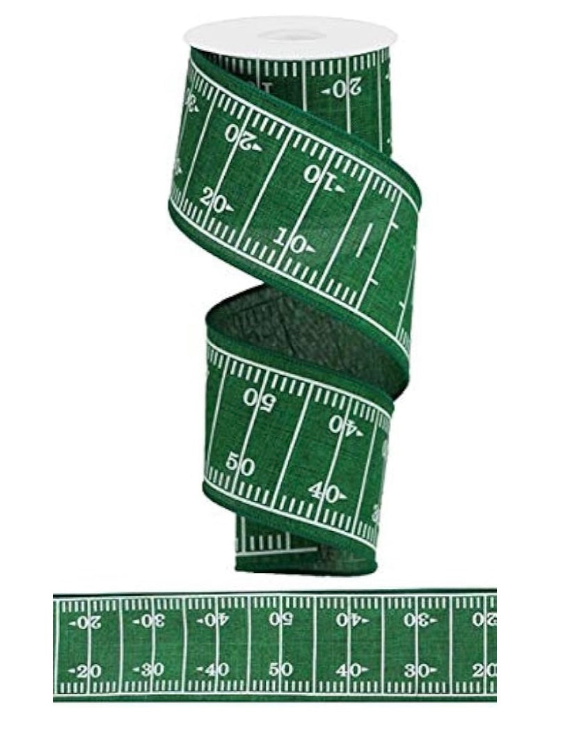 10 Yards - 2.5” Wired Green and White Football Field Ribbon