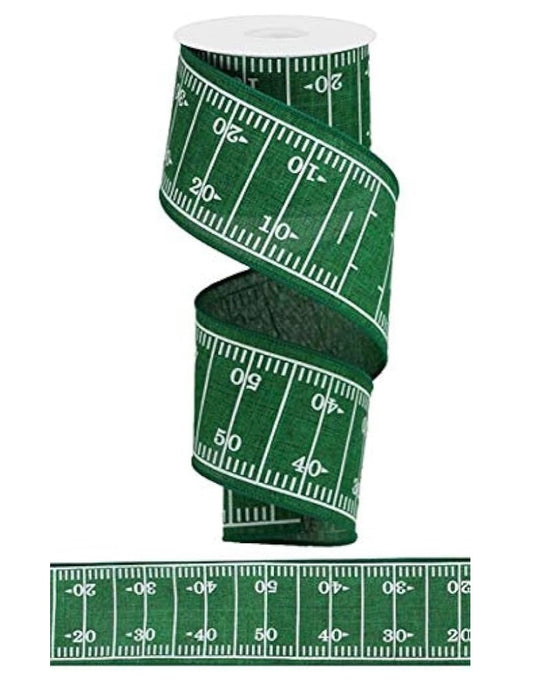 10 Yards - 2.5” Wired Green and White Football Field Ribbon