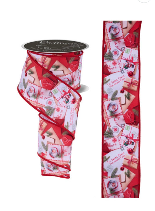 Wired Christmas Letter to Santa Ribbon- 2.5”x10 Yards