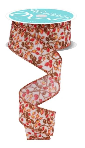 Wired Mini Berries and Vines Ribbon- 1.5”x10 Yards