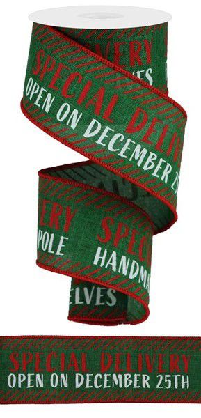 10 Yards - 2.5” Wired Special Delivery Christmas Ribbon