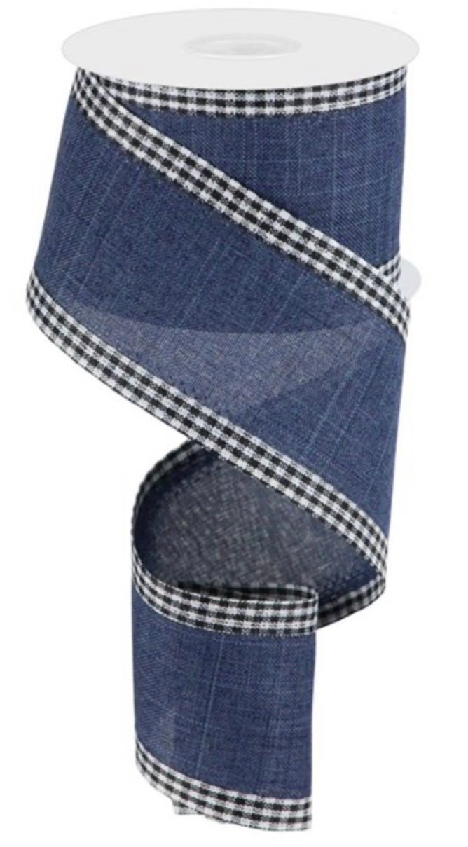 10 Yards - 2.5” Wired Navy Blue with Black and White Gingham Check Edge
