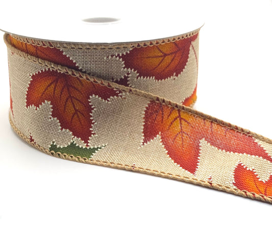 10 Yards - 1.5” Wired Fall Leaves Ribbon