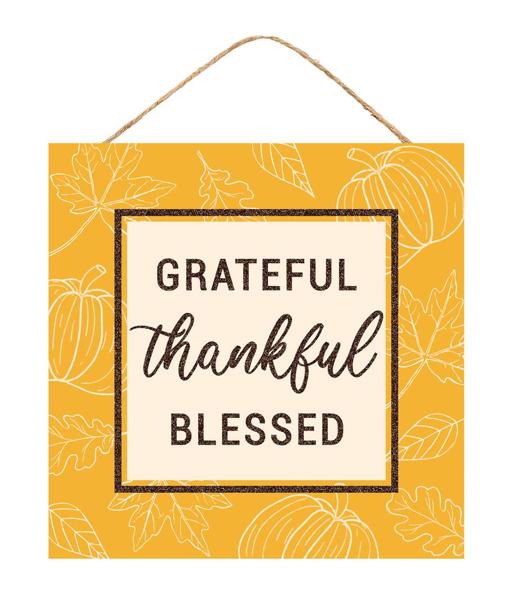 10” Square Grateful Thankful Blessed Wreath Sign