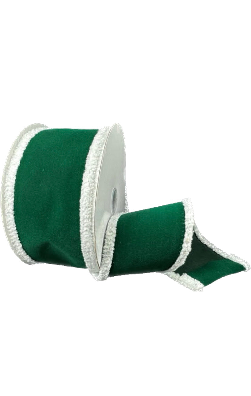 Wired Emerald Velvet with Super Fuzz Edge Ribbon-2.5”x10 Yards