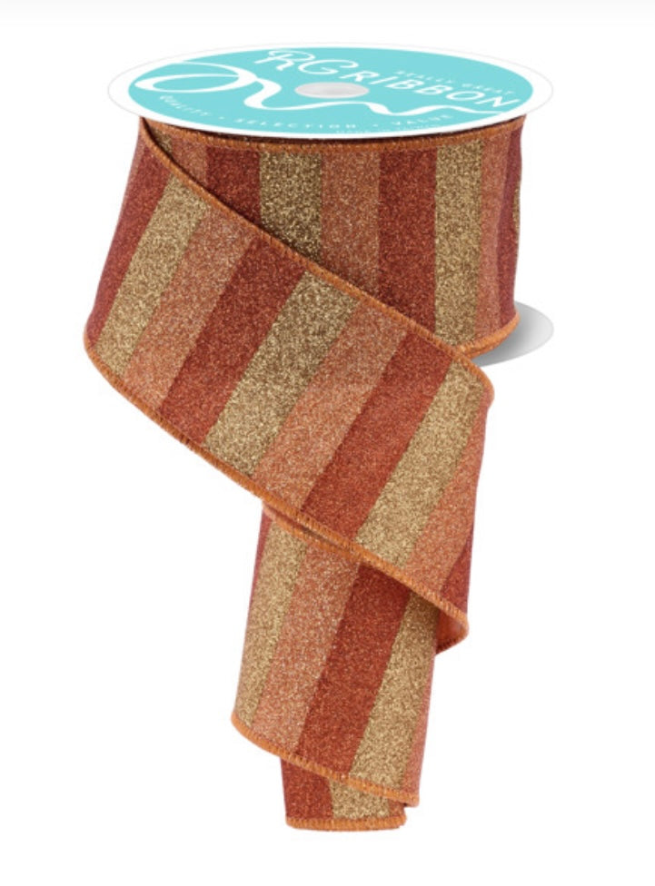 Wired Copper Multi Stripe Glitter Ribbon- 2.5”x10 Yards