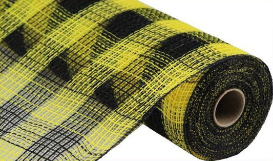 10.5” x 10 Yards Yellow and Black Check Fabric Mesh