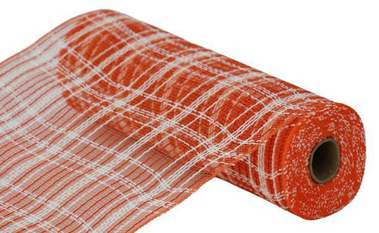 Orange and Cream Faux Jute Farmhouse Plaid Mesh-10.25”x10 Yards