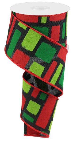 10 Yards - 2.5” Wired Black, Red, and Green Brushstroke Dot Ribbon - Juneteenth Inspired Ribbon