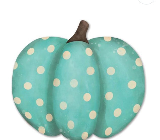 12” Metal Embossed Fall Polka Dot Teal Pumpkin Wreath Sign