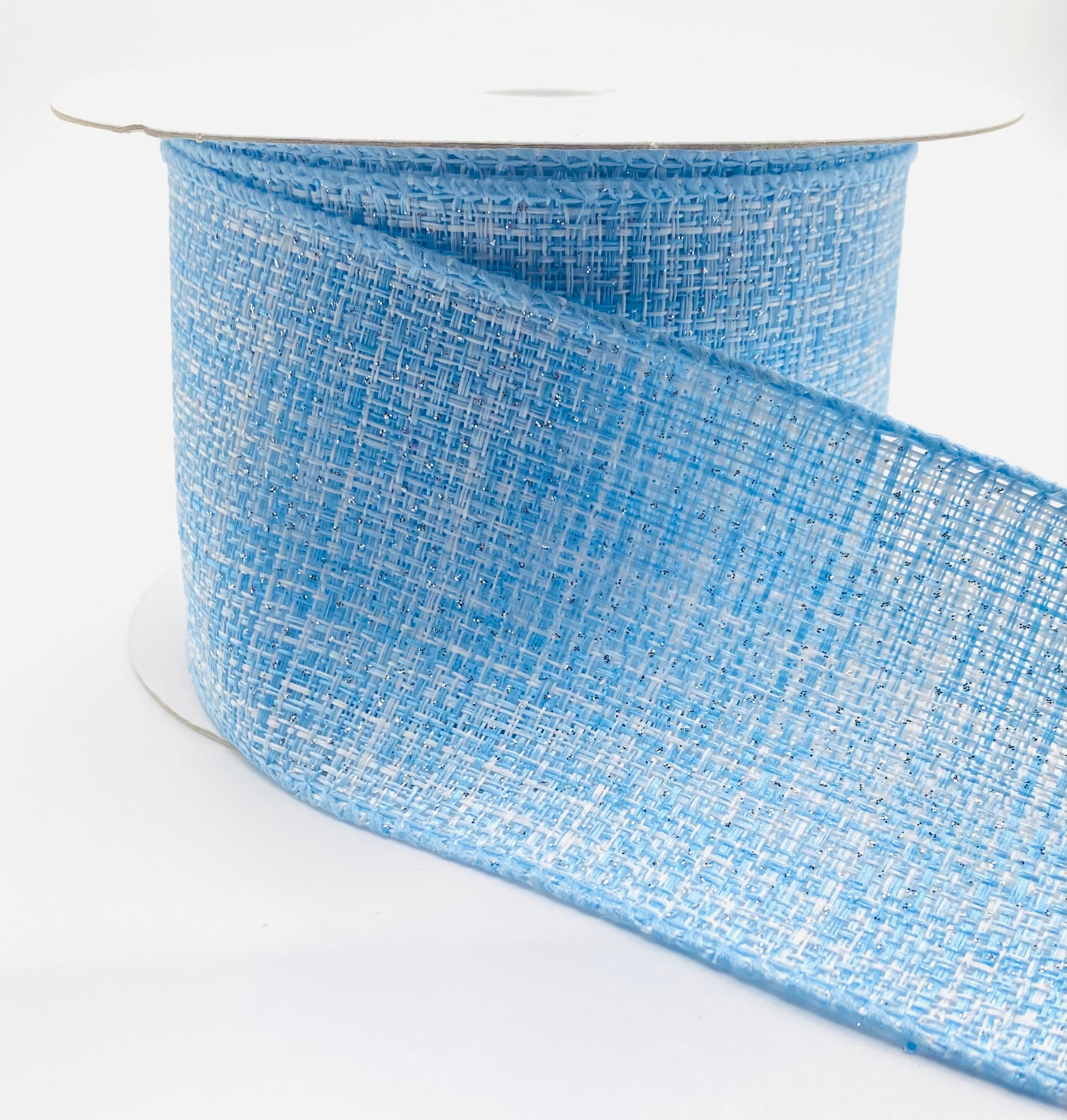 10 Yards - 2.5” Wired Light Blue White Silver Metallic Tweed Ribbon ...