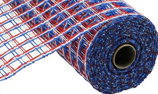 10.5 inch x 10 Yards Red, White and Blue Burlap Check Mesh