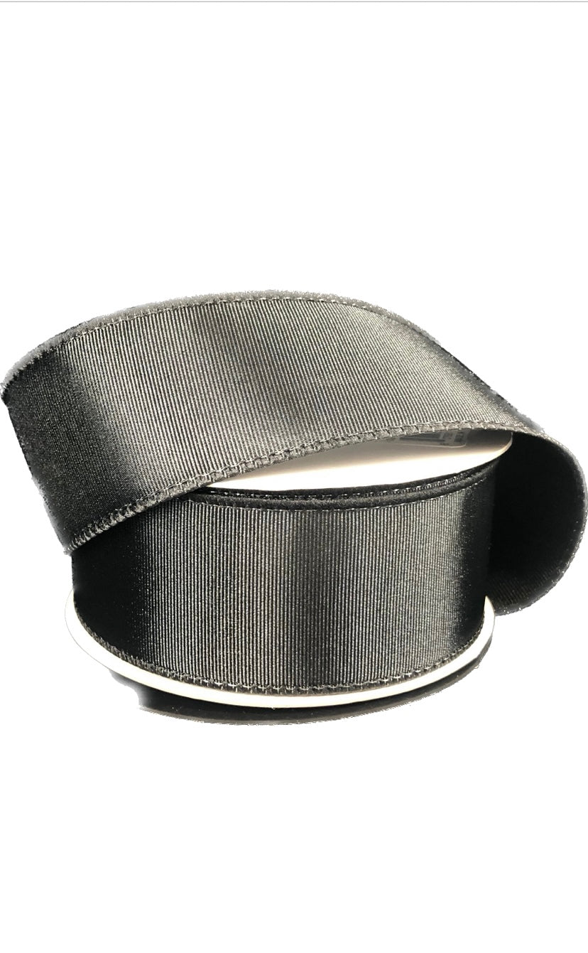 Wired Black Ribbed Satin Ribbon-1.5”x10 Yards