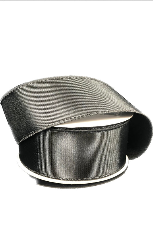 Wired Black Ribbed Satin Ribbon-1.5”x10 Yards