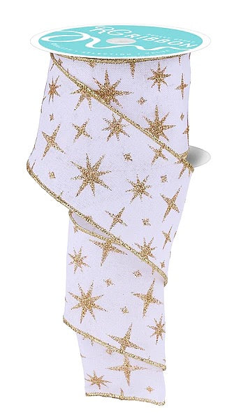 Wired Gold Stars Ribbon- 2.5” x 10 Yards