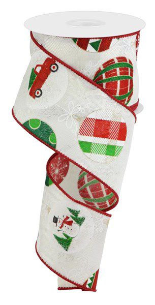 10 Yards - 2.5” Wired Christmas Ornament Ribbon with Glitter Accent