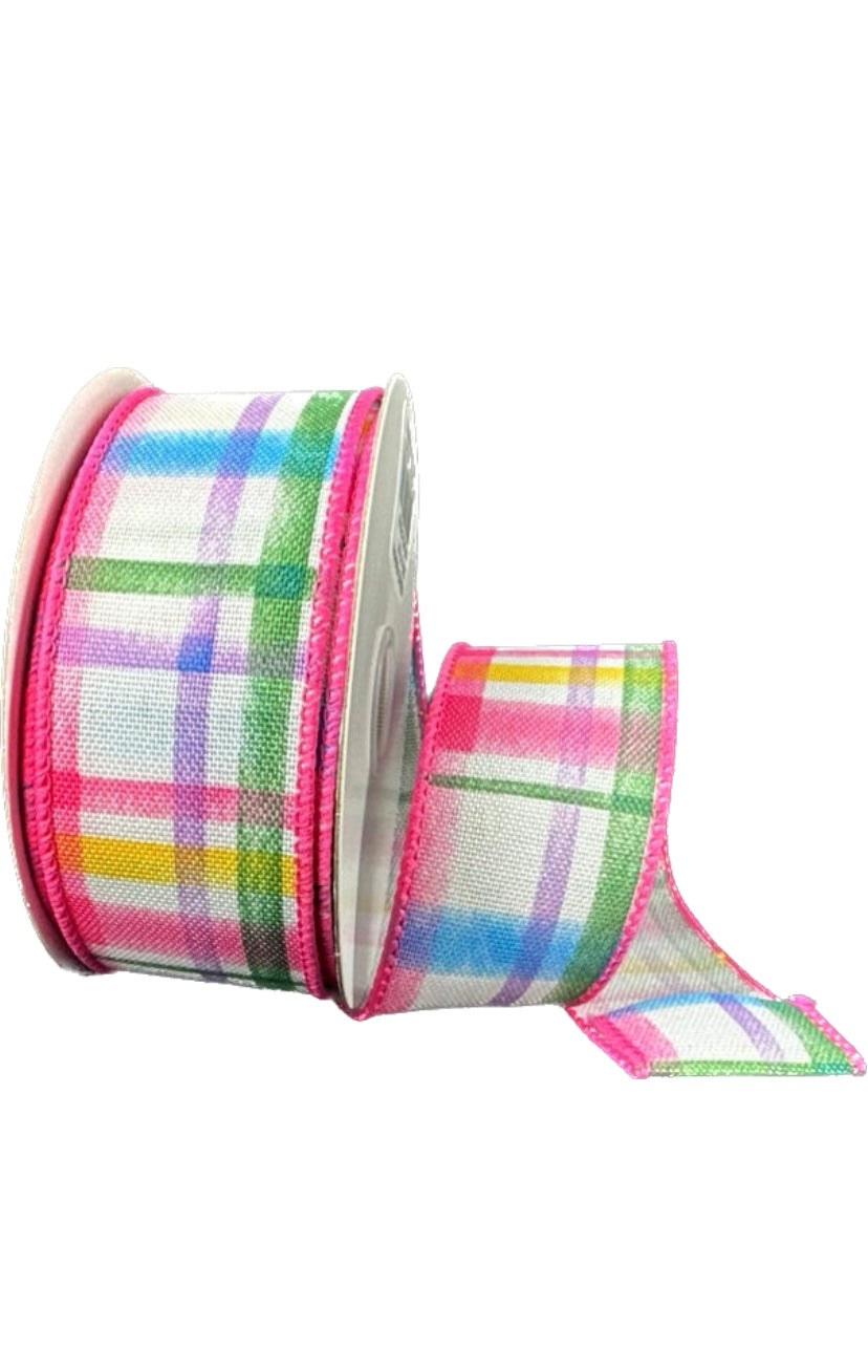 10 Yards - 1.5” Wired Multi Watercolor Tuttola Printed Plaid Ribbon