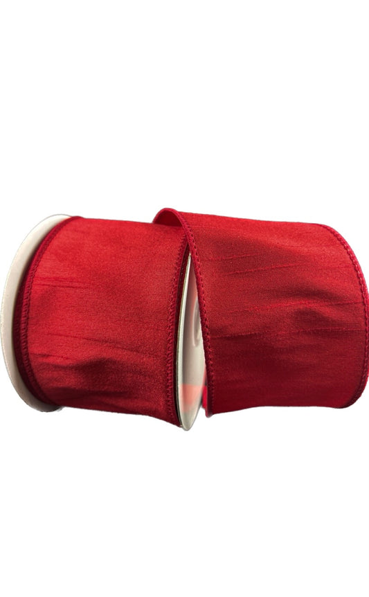 Wired Red Faux Dupioni Ribbon- 2.5”x10 Yards