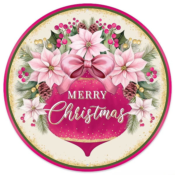 12" Round Metal Merry Christmas Wreath Signs